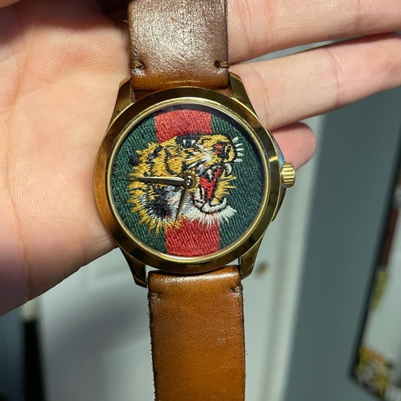 GUCCI Unisex Swiss Le Marché Des Merveilles Brown Toscano Leather Strap Watch - Picture 5 of 6